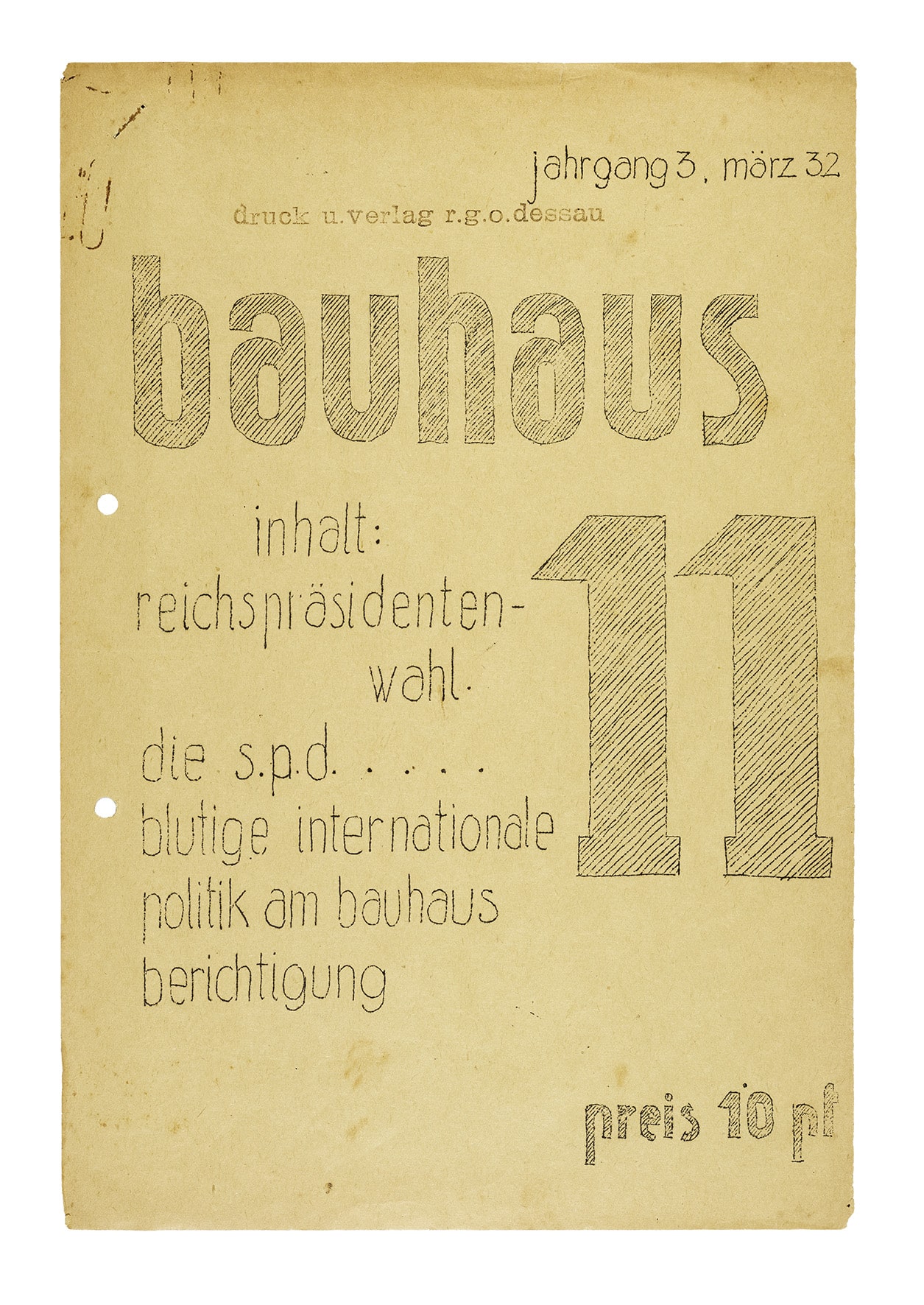 Titelblatt der Zeitschrift bauhaus. organ der kostufra. sprachrohr der studierenden. Foto: Stiftung Bauhaus Dessau (I 8460/1-8 L)/Image by Google
