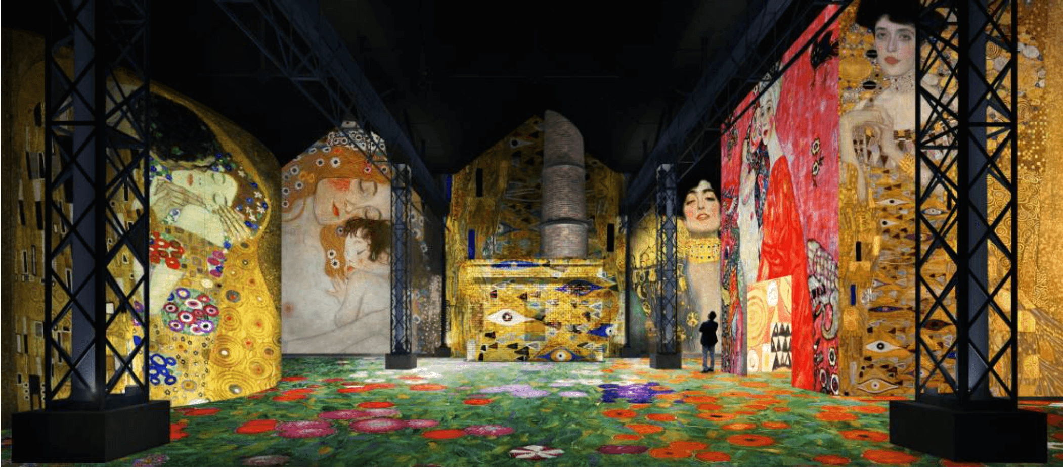 Die französische Organisation Culturespaces zeigt digitalisierte Gemälde in Ausstellungen. Hier das Meisterwerk von Gustav Klimt. Foto: Culturespaces - Nuit de Chine