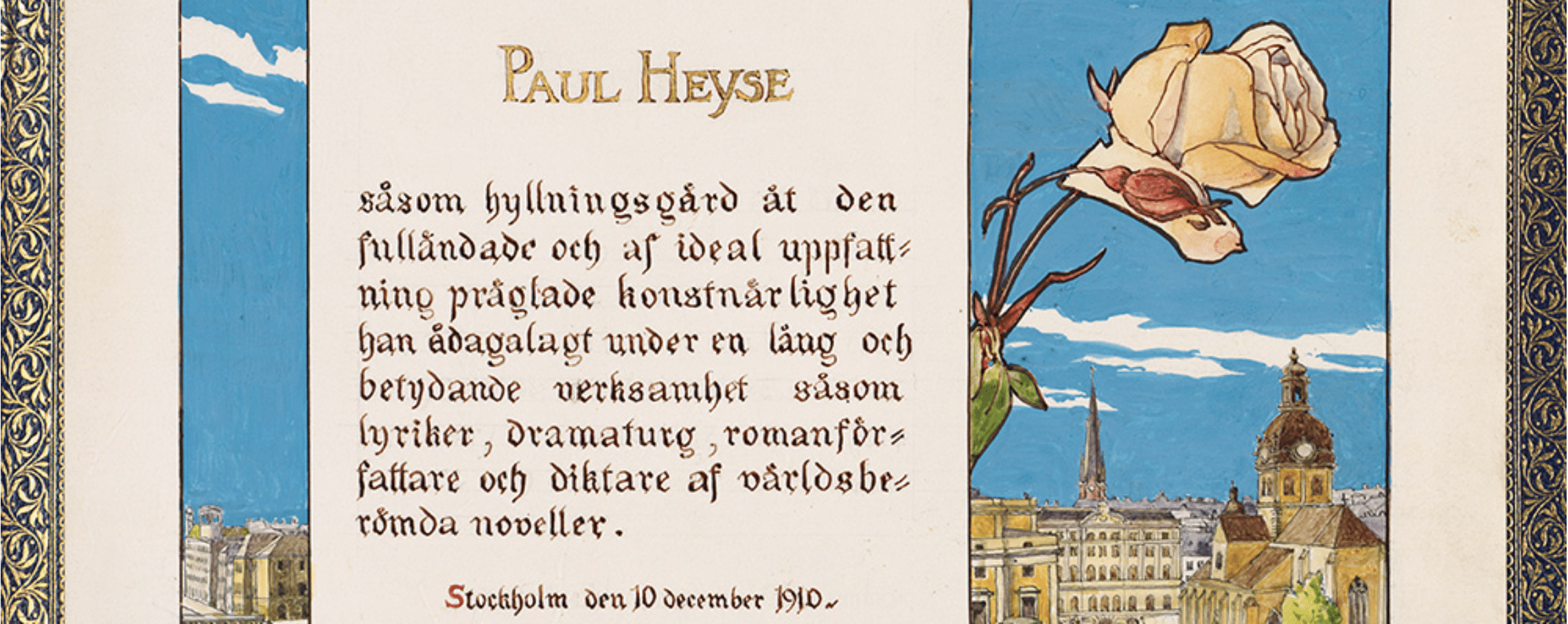 Nobelpreisurkunde von Paul Heyse (Ausschnitt) | © BSB/Heyse-Archiv V.105; Staatsbibliothek München. Foto: www.bsb-muenchen.de