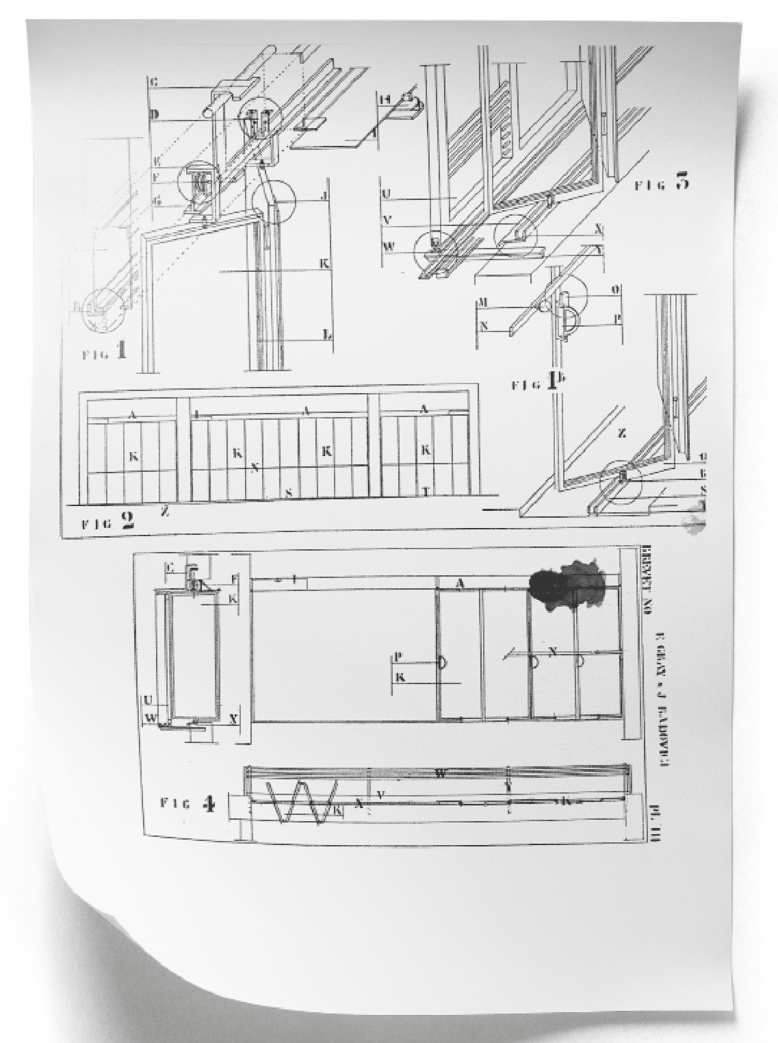 Axonometrie, Aufriss und Grundriss der Fenster. Zeichnung aus: L’Architecture Vivante, Winter 1929. DR/Eileen Gray Archives, National Museum of Ireland, Dublin