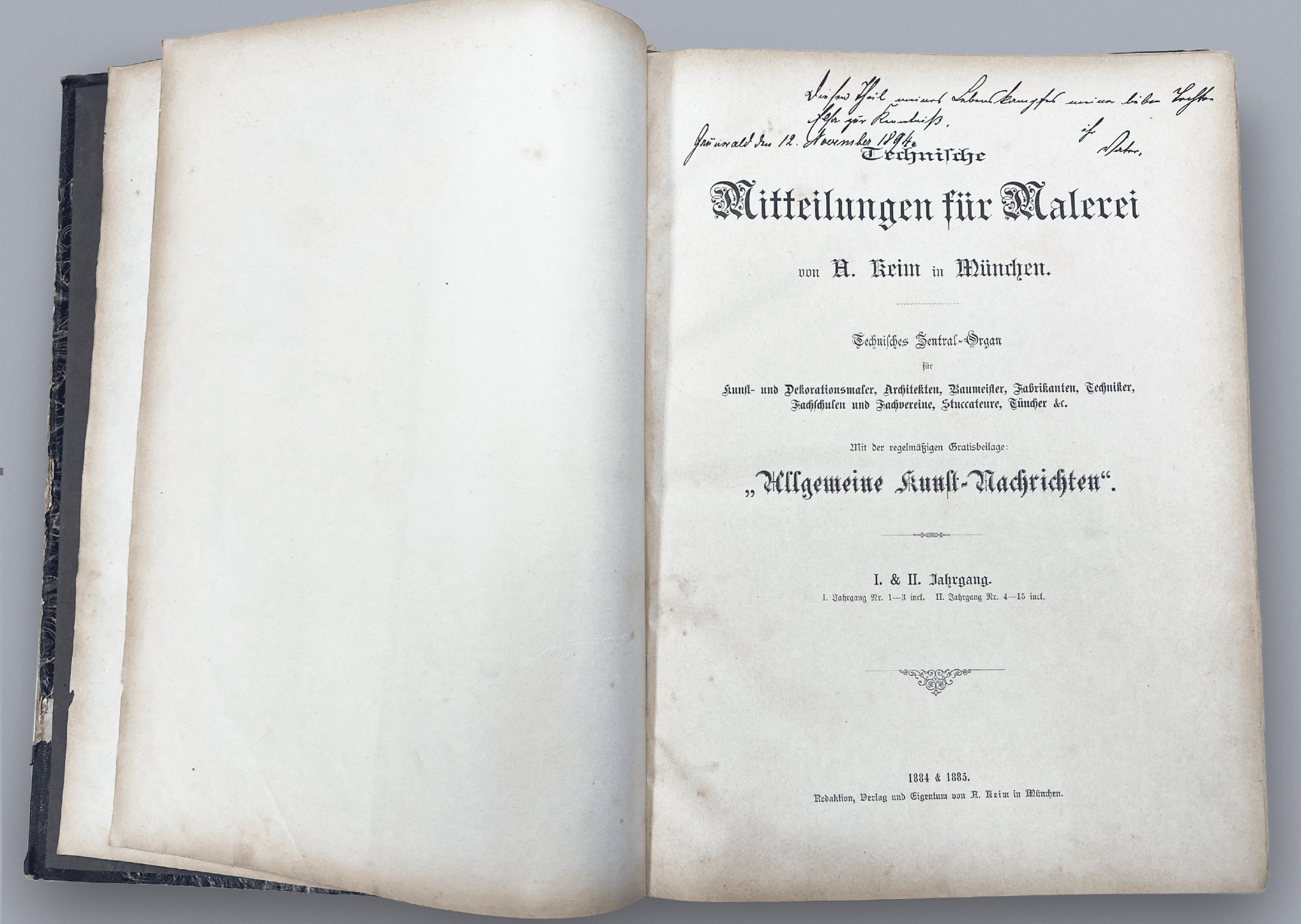 Blick in die Erstausgabe der „Praktisch- und Chemisch-technischen Mitteilungen für Malerei und Baumaterialienkunde" (1. Oktober 1884). Foto:RESTAURO